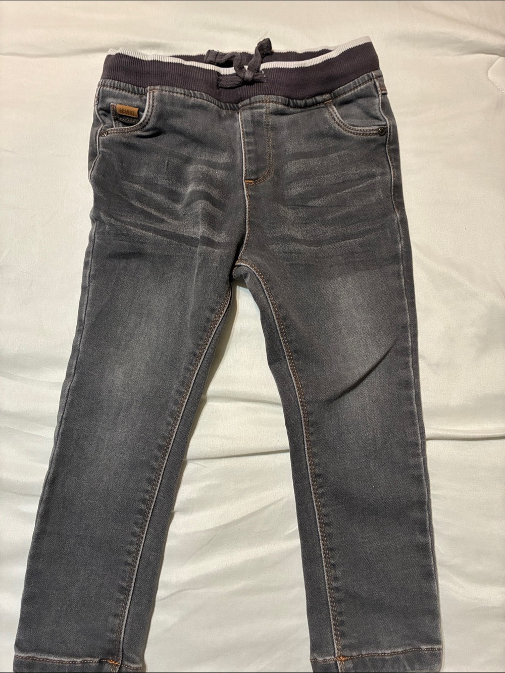 Kids Stretch Jeans with Ribbed Waistband - Charcoal Gray